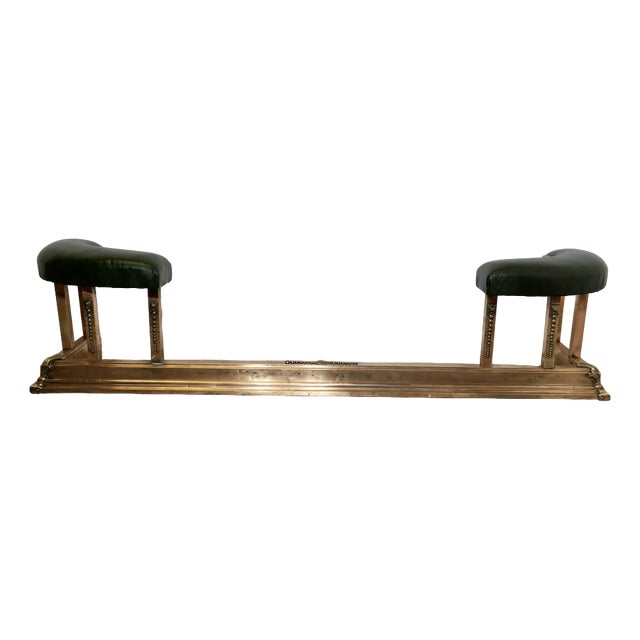 Art Deco Brass, Copper & Green Leather Club Fender For Sale