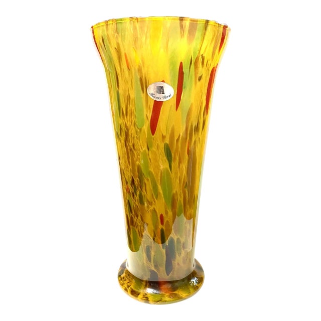 Vintage Murano Art Glass Vase Hand Blown Italian Gold Fleck Azzurra Maestri Vetrai For Sale