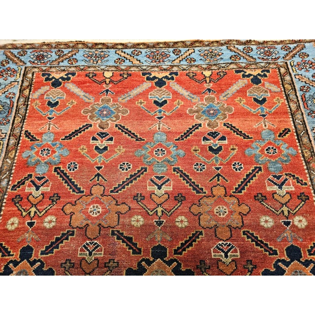 Vintage Malayer Rug, All Over Geometric Pattern, Handwoven Rust Red & Blue, 4’ X 6’ For Sale In Chicago - Image 6 of 12