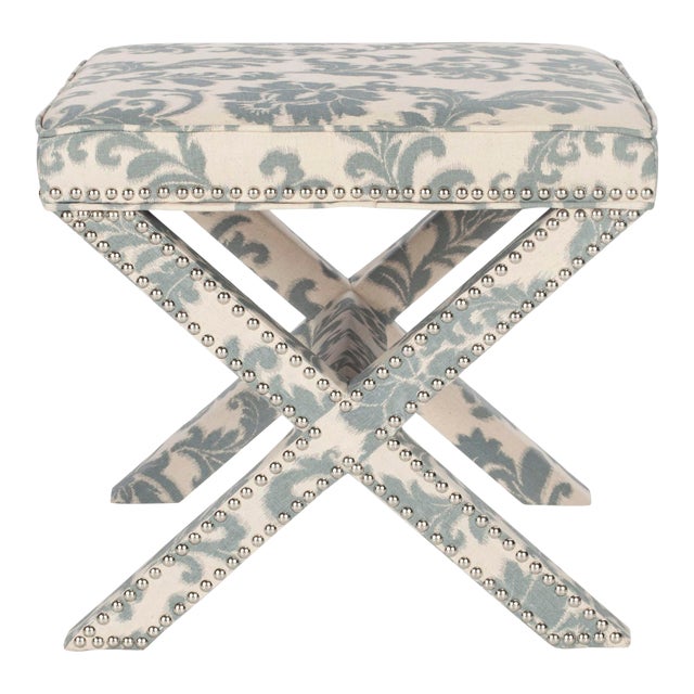 Ottoman in Slate & Beige For Sale