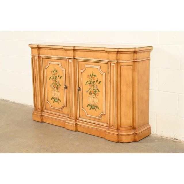 French Henredon French Regency Louis XVI Hand Painted Console or Bar Cabinet For Sale - Image 3 of 13