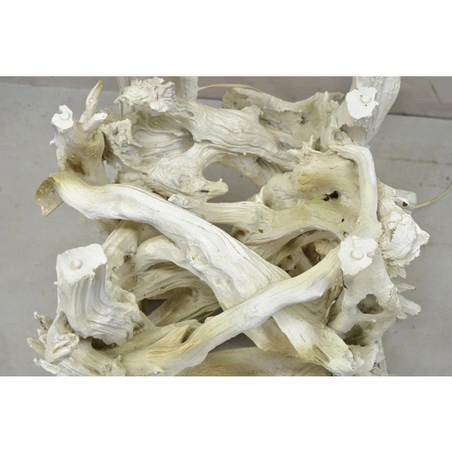 Vintage Mid Century Modern White Driftwood Kidney Glass Side Table Floor Lamp For Sale - Image 11 of 12