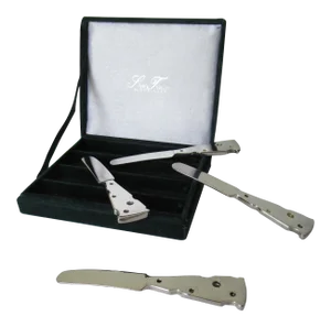 Silver Plate Cheese Wedge-Shaped Pate' Boxed Knive Set - 5 Pieces