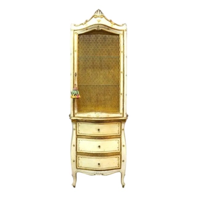 1960s Italian Franco Tacchi Vitrine on 3 Drawer Base With Gilt Trim For Sale