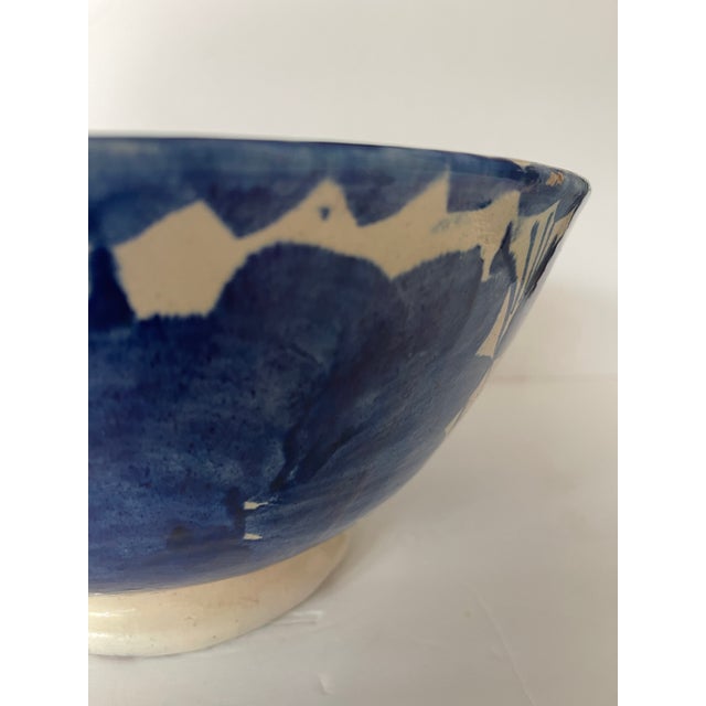 Large Vintage Mexican Blue and Ivory Talavera Pottery Bowl For Sale - Image 12 of 15
