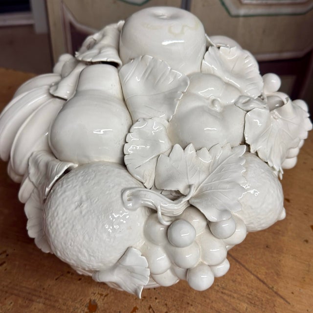 Dorothy Draper 1970s Italian Hollywood Regency Blanc De Chine Trompe L’Oeil Fruit Basket For Sale - Image 4 of 12