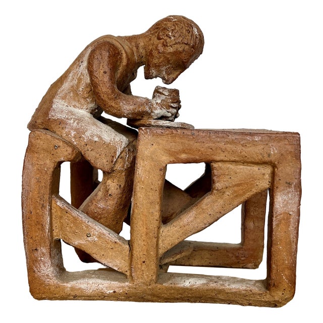 Potter at Work Clay Sculpture, 1970s For Sale