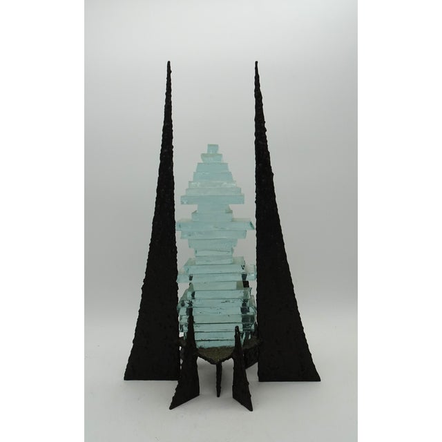 Mid-Century Modern Modernist Abstract Glass and Wrought Iron Art Sculpture, 1980s For Sale - Image 3 of 10
