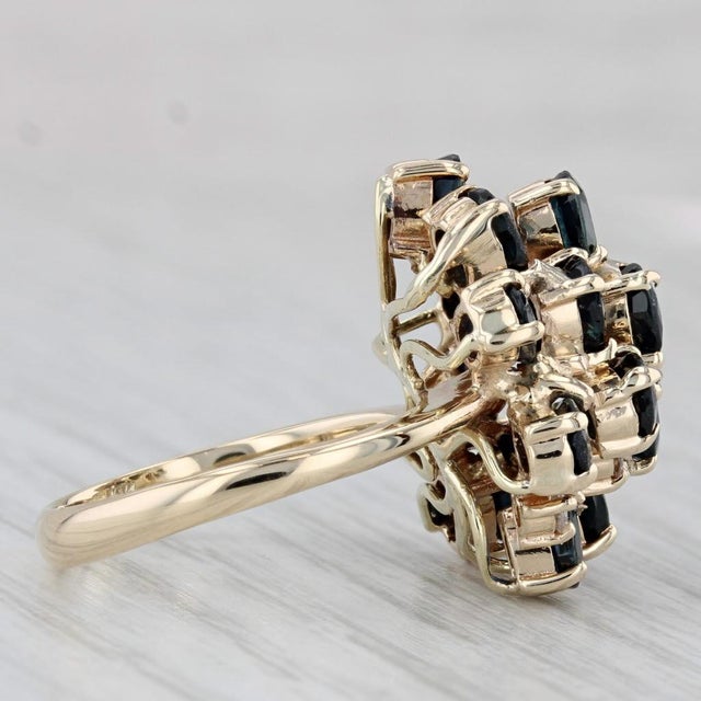 Modern 4.73ctw Blue Sapphire Diamond Cluster Ring 14k Yellow Gold Size 7 Cocktail For Sale - Image 3 of 8