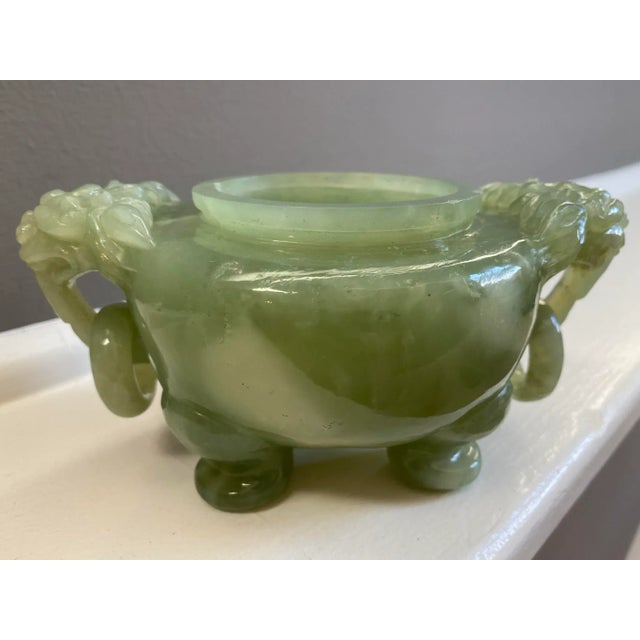Antique Solid Jade Handcarved Footed Bowl For Sale - Image 4 of 9