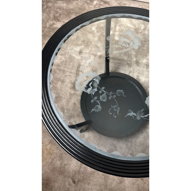 Mid 20th Century Paolo Buffa Style Black Ebonized Italian Art Deco Side Table Ground Glass Top For Sale - Image 9 of 18