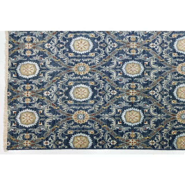 Modern Midnight Blue Ikat Style Hand-Knotted Wool Area Rug 13x20 For Sale - Image 4 of 9