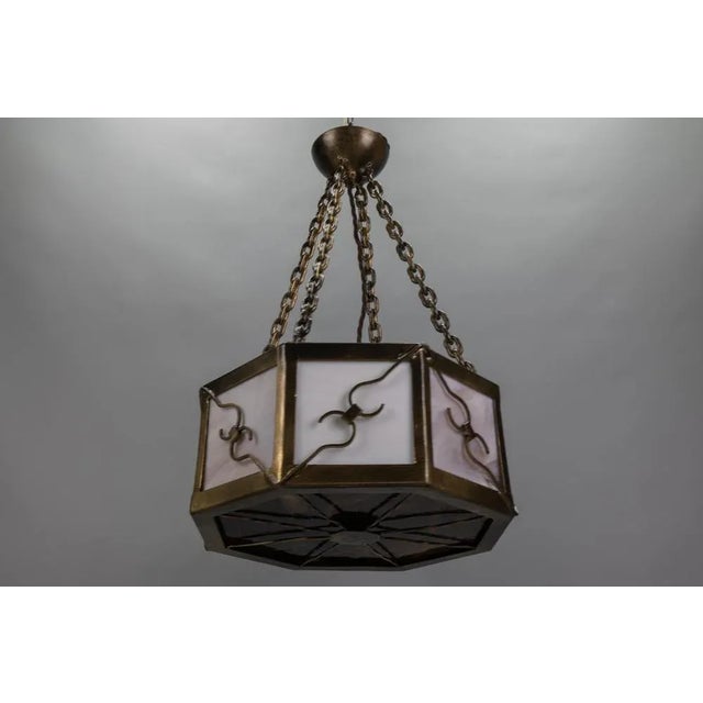 Mid-Century Octagonal Patinated Metal and Art Glass Pendant Light, Germany For Sale - Image 12 of 18