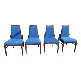 Mid Century Dillingham Walnut High Back Dining Chairs Set of 4 For Sale