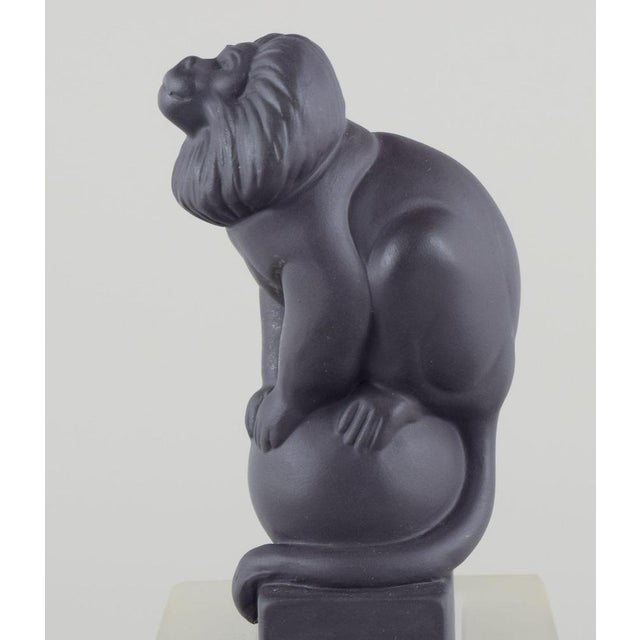 Monkey Figure in Bisquit on Glass Base by Pia Langelund for Royal Copenhagen For Sale - Image 6 of 8