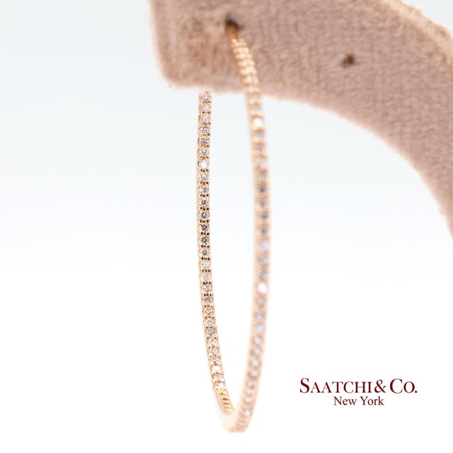 Metal 18k (750) Rose Gold Natural Diamond Hoop Earrings For Sale - Image 7 of 10