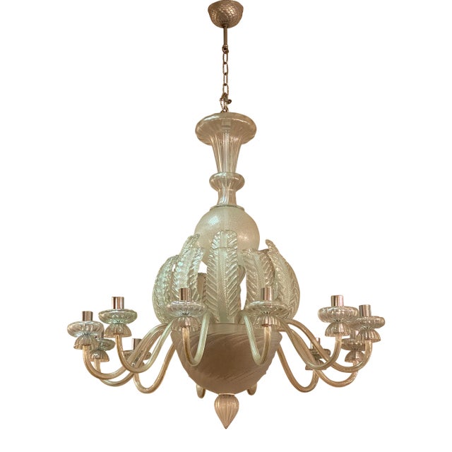 Vintage Italian Leaves Chandelier in Murano Style Glass For Sale
