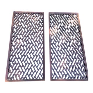Antique Chinese Double Sided Geometric Lattice Window Panels - a Pair For Sale