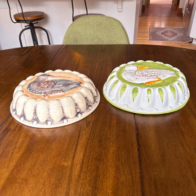 Green Mid 20th Century Hand Painted Italian Kitchen Decorative Molds Bird Duck Wall Art Decor- a Pair For Sale - Image 8 of 12