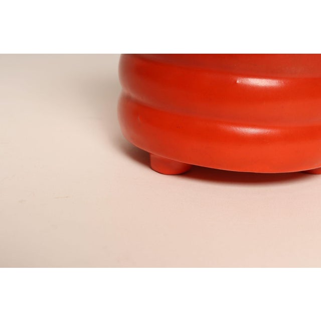 Vintage Czech Bohemian Orange Art Pottery Ribbed Lidded Canister by Erphila For Sale - Image 12 of 17