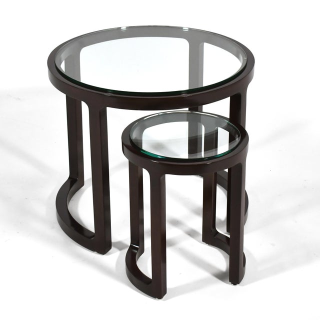 Later production Dunbar, this Edward Wormley design has been updated with glass tops which work beautifully with this...