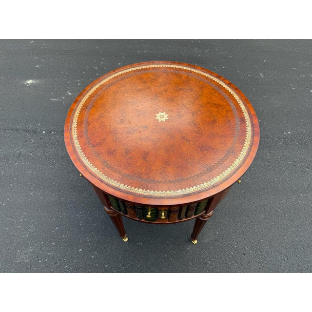 Auburn Maitland Smith Embossed Leather Top Table. Leather Bound Faux Books For Sale - Image 8 of 11