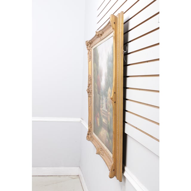 Age: Approx. 40 Years Old Details: Outdoor Floral Garden Scene Nice Gold Finish Wood Frame Hand Painted, Artist Unknown...