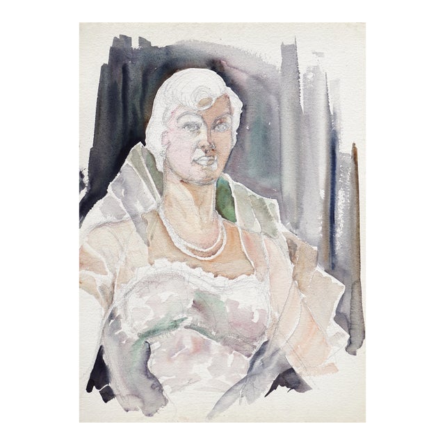 1950s Unfinished Portrait of an Woman Watercolor Painting by Joseph Yeager For Sale