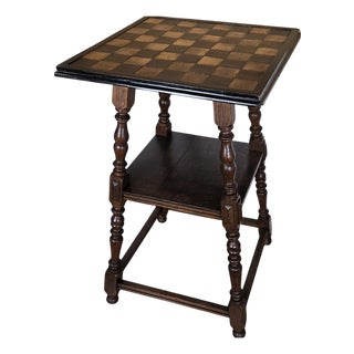 French Carved Oak Game Table with Chess Top and Carved Legs, 1960s For Sale