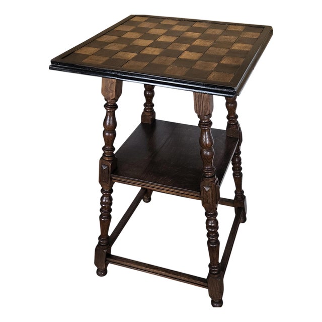French Carved Oak Game Table with Chess Top and Carved Legs, 1960s For Sale