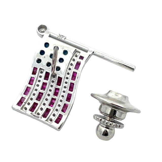 Red 14k Heavy Gold American Flag Brooch With Ruby, Sapphire & Diamond For Sale - Image 8 of 11