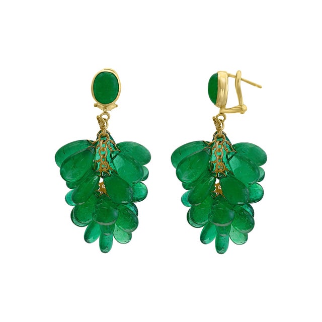 14 Carat Colombian Emerald Briolettes Hanging Drop Earrings 18 Karat Gold For Sale - Image 4 of 8