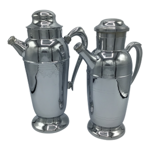 Vintage Art Deco Continental Silver Company Chrome Cocktail Shaker and Chrome Art Deco Cocktail Shaker - Set of 2