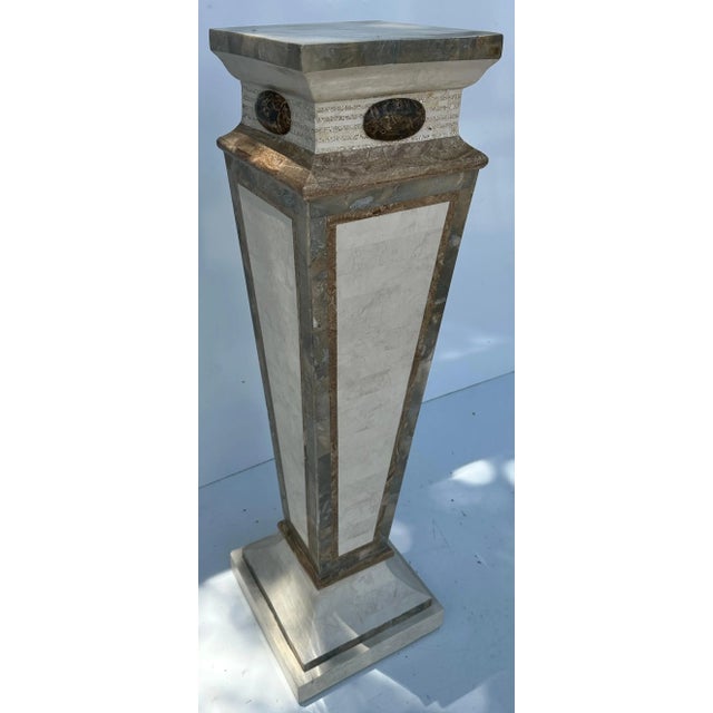 Stone Maitland Smith tessellated marble Pedestal For Sale - Image 7 of 9