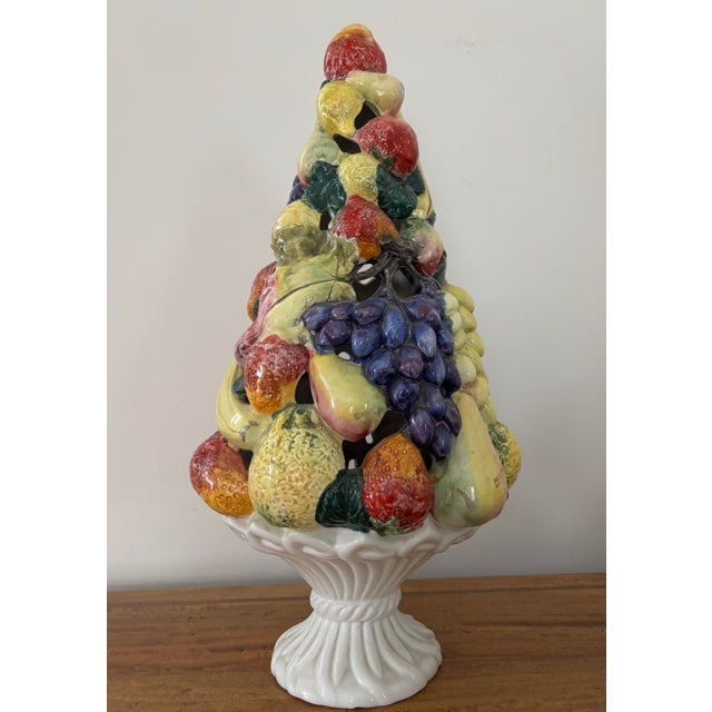Ceramic Large Hand Painted Italian Pottery Fruit Topiary Centerpiece For Sale - Image 7 of 12