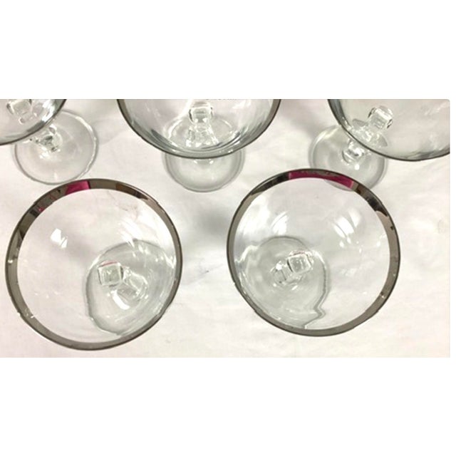 1950s Fostoria “wedding Ring” Champagne High Sherbet, Platinum Rim Glass- Set of 5 For Sale - Image 6 of 8