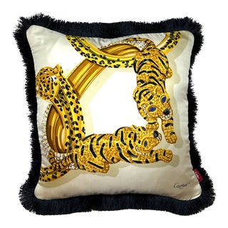 Cartier Panthere Et Tigre Vintage Silk Scarf Pillow Right For Sale