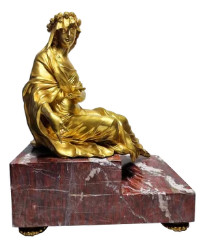 Mathurin Moreau, Dame qui pose, 1800s, Gilded Bronze with Red Marble Base