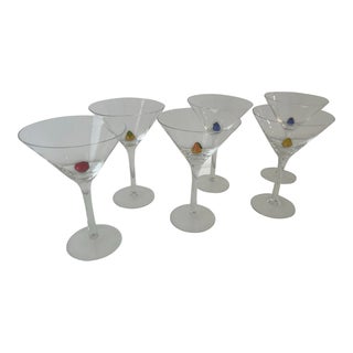 Set of 6 Late 20th Century Hand Blown Glass Fruit Martini Glasses For Sale