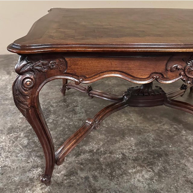 Antique French Louis XV Parquet Walnut Library Table ~ Center Table For Sale - Image 14 of 15