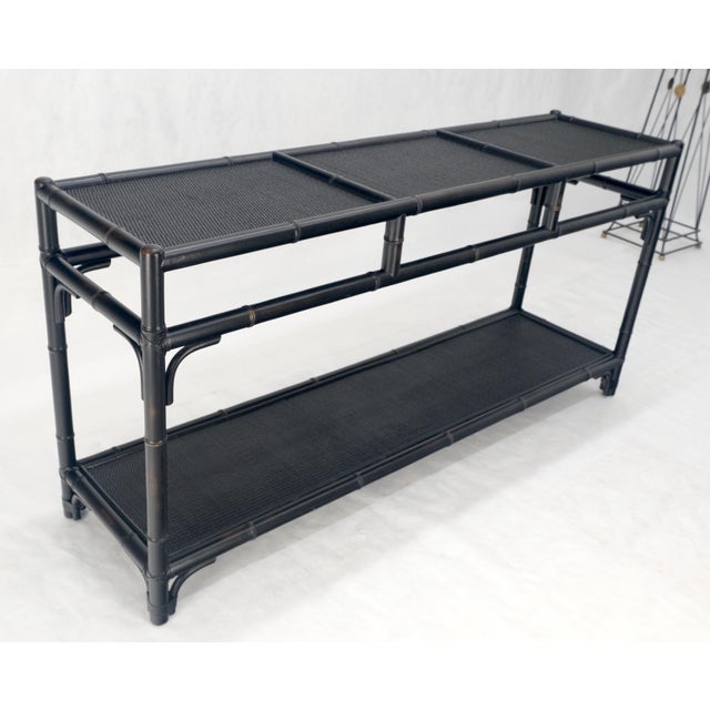 Black Lacquer Bamboo Rattan 60" Long Console Sofa Table Bloomingdale's MINT! For Sale - Image 14 of 14