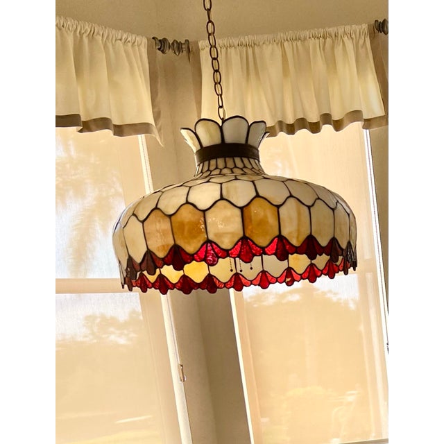 Metal 1970s Vintage Large Slag Glass Hanging Pendant Chandelier Light For Sale - Image 7 of 7