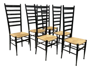 Gio Ponti Style Italian Ladder Back Dining Chairs, Vintage Set of Six