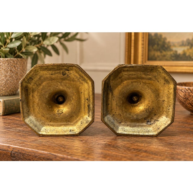 Beautiful pair of vintage solid brass candlesticks with an elegant traditional silhouette and wonderfully substantial...