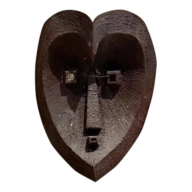 1990s Ceremonial Metal Mask Iron Heart Modern Cubist Design For Sale