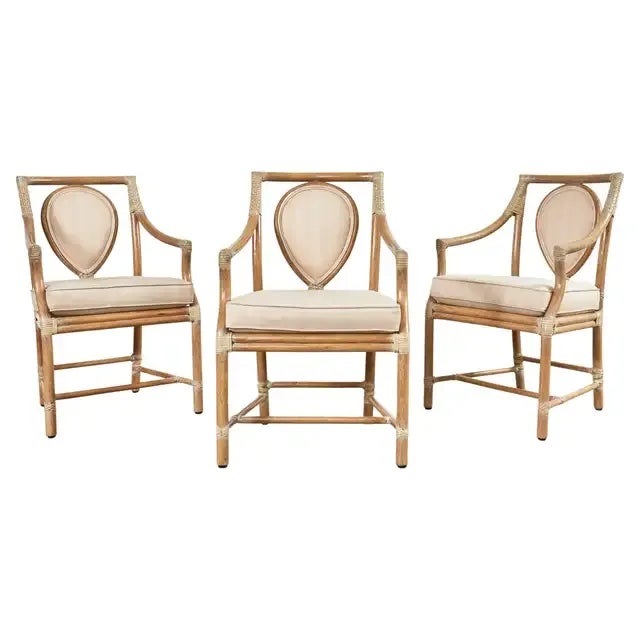Set of Three McGuire Rattan Leona Loop Back Dining Armchairs For Sale - Image 13 of 13