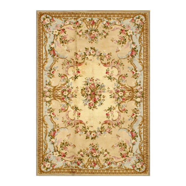 1960s Beige Savonnerie Rug For Sale - Image 4 of 4