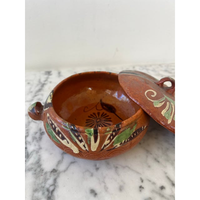 Hand Painted Mexican Terracotta Bowl With Lid Stamped Made in Mexico For Sale In New York - Image 6 of 12