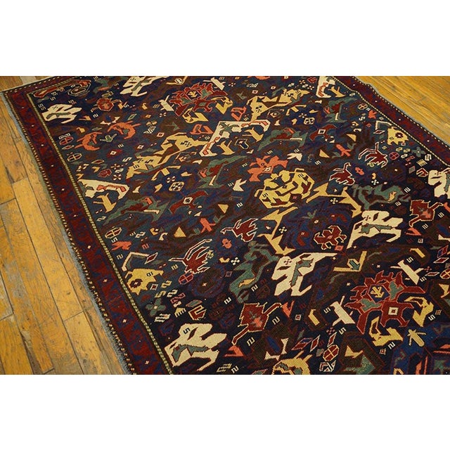 Late 19th Century 1870s Blue Geometric Tribal Antique Caucasian Zeychor Rug 4'4" X 6'8" Knotted Wool Carpet For Sale - Image 5 of 7
