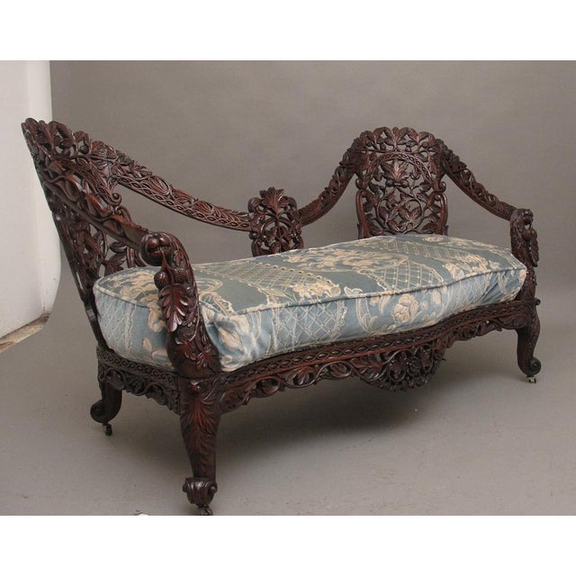 19th Century Anglo Indian Carved Sofa, 1860s For Sale - Image 12 of 17